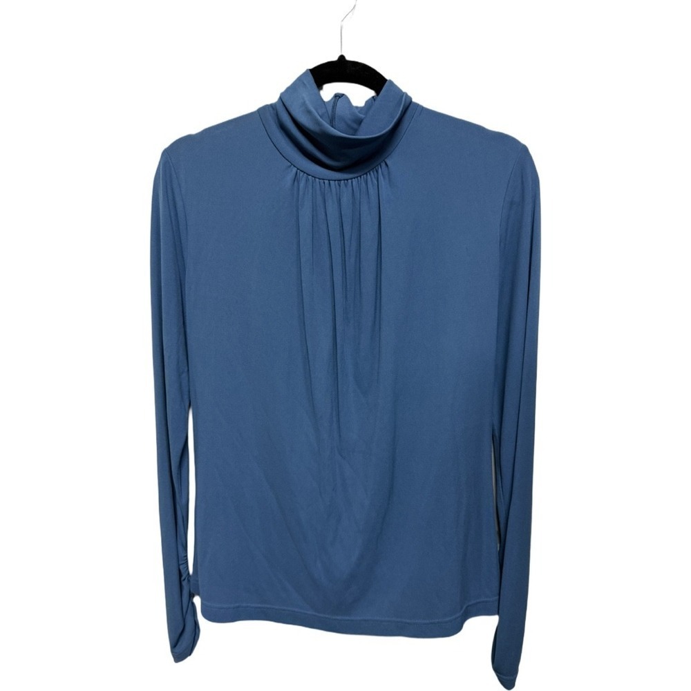 Worth 100% silk Blue Turtleneck Blouse Dress Short Long Sleeve Medium Timeless